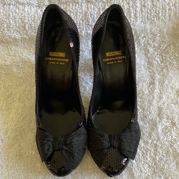 Moschino Made in Italy Sequence Black Round Toe Shoes with Bow. Size 7 … - Picture 2 of 7